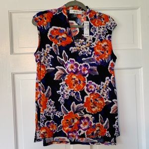 NWT Jones Studio Floral Keyhole High-Low Top (Med)